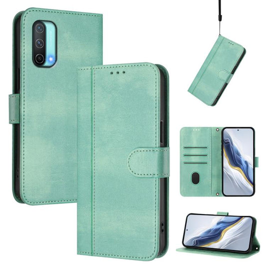 Line Splicing Buckle Retro Leather Phone Case, For OnePlus Nord CE 5G, For OnePlus Nord 2 5G, For OnePlus 9 Pro