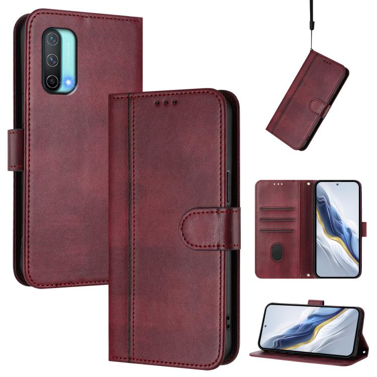Line Splicing Buckle Retro Leather Phone Case, For OnePlus Nord CE 5G, For OnePlus Nord 2 5G, For OnePlus 9 Pro