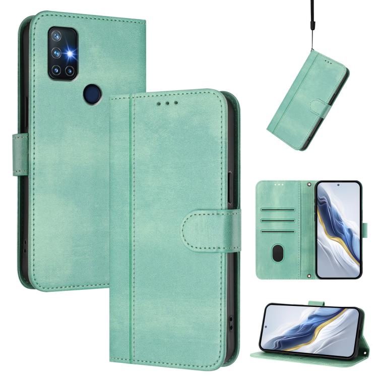 Line Splicing Buckle Retro Leather Phone Case, For OnePlus 9, For OnePlus Nord N10 5G