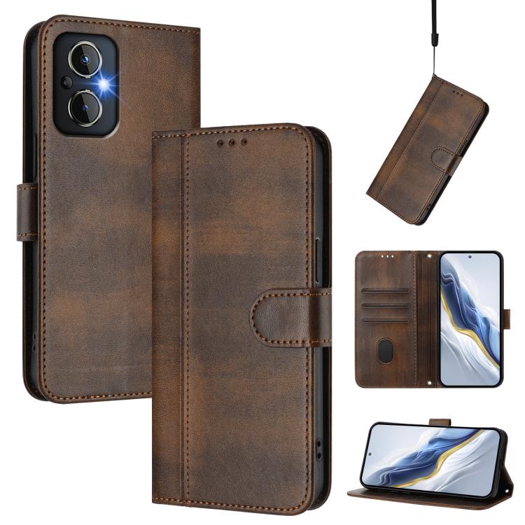 Line Splicing Buckle Retro Leather Phone Case, For OnePlus Nord N20 5G, For OnePlus Nord N200 5G, For OnePlus 9R / OnePlus 8T