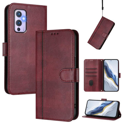Line Splicing Buckle Retro Leather Phone Case, For OnePlus 9, For OnePlus Nord N10 5G