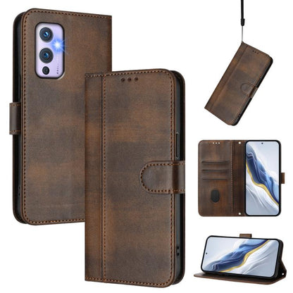 Line Splicing Buckle Retro Leather Phone Case, For OnePlus 9, For OnePlus Nord N10 5G
