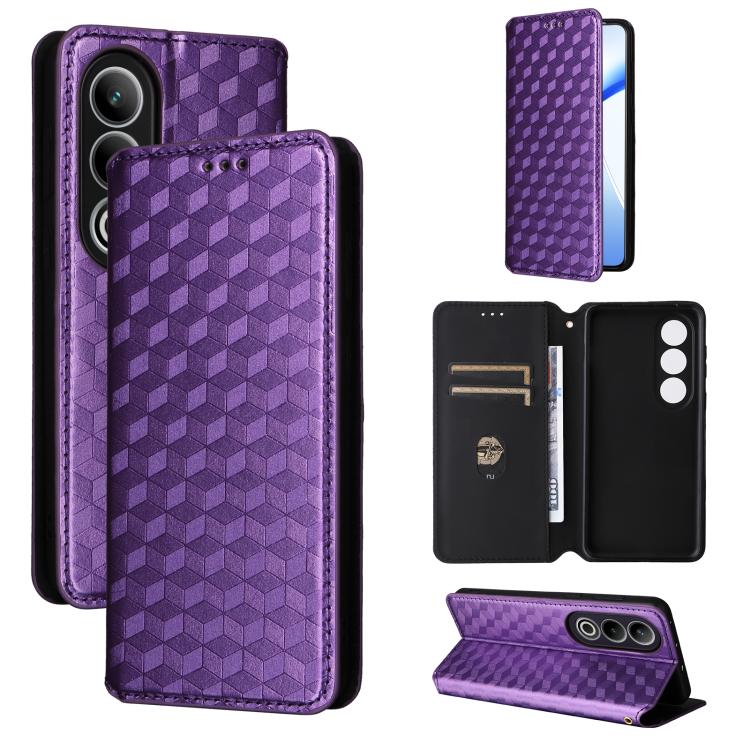 Cubic Grid Texture Flip Leather Phone Case, For OnePlus Ace 3V, For OnePlus Nord CE4, For OnePlus 12R / Ace 3, For OnePlus 12