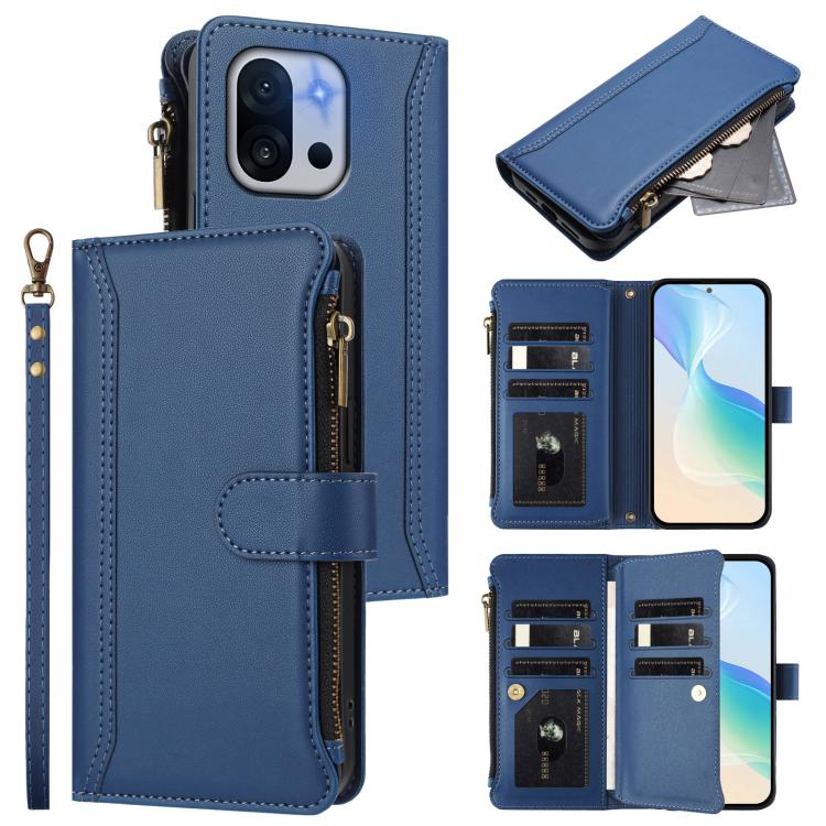 Magnetic Closure 9 Card Slots Zipper Leather Case with Hand Strap, For OnePlus Ace 5 Racing, For OnePlus 13T 5G, For OnePlus 13R / Ace 5 Pro 5G, For OnePlus 13