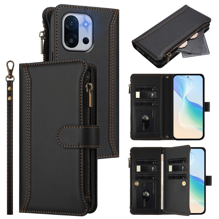 Magnetic Closure 9 Card Slots Zipper Leather Case with Hand Strap, For OnePlus Ace 5 Racing, For OnePlus 13T 5G, For OnePlus 13R / Ace 5 Pro 5G, For OnePlus 13