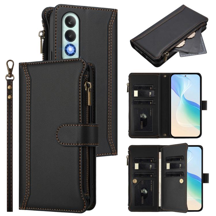 Magnetic Closure 9 Card Slots Zipper Leather Case with Hand Strap, For OnePlus Nord 4 5G Global, For OnePlus Nord CE4 Lite 5G Global, For OnePlus Nord CE 2 Lite 5G, For OnePlus Nord CE4 5G