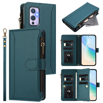 Magnetic Closure 9 Card Slots Zipper Leather Case with Hand Strap, For OnePlus 9R / 8T, For OnePlus Nord 2 5G, For OnePlus 9 Pro, For OnePlus 9