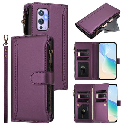 Magnetic Closure 9 Card Slots Zipper Leather Case with Hand Strap, For OnePlus 9R / 8T, For OnePlus Nord 2 5G, For OnePlus 9 Pro, For OnePlus 9