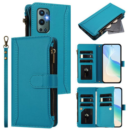 Magnetic Closure 9 Card Slots Zipper Leather Case with Hand Strap, For OnePlus 9R / 8T, For OnePlus Nord 2 5G, For OnePlus 9 Pro, For OnePlus 9