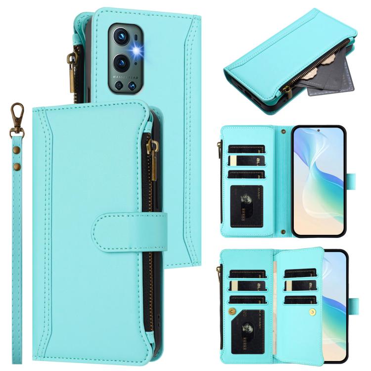 Magnetic Closure 9 Card Slots Zipper Leather Case with Hand Strap, For OnePlus 9R / 8T, For OnePlus Nord 2 5G, For OnePlus 9 Pro, For OnePlus 9
