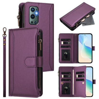 Magnetic Closure 9 Card Slots Zipper Leather Case with Hand Strap, For OnePlus 9R / 8T, For OnePlus Nord 2 5G, For OnePlus 9 Pro, For OnePlus 9