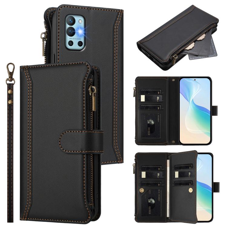 Magnetic Closure 9 Card Slots Zipper Leather Case with Hand Strap, For OnePlus 9R / 8T, For OnePlus Nord 2 5G, For OnePlus 9 Pro, For OnePlus 9