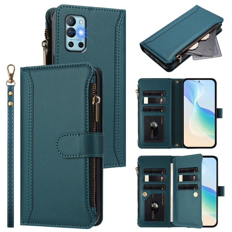 Magnetic Closure 9 Card Slots Zipper Leather Case with Hand Strap, For OnePlus 9R / 8T, For OnePlus Nord 2 5G, For OnePlus 9 Pro, For OnePlus 9