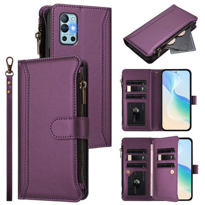 Magnetic Closure 9 Card Slots Zipper Leather Case with Hand Strap, For OnePlus 9R / 8T, For OnePlus Nord 2 5G, For OnePlus 9 Pro, For OnePlus 9