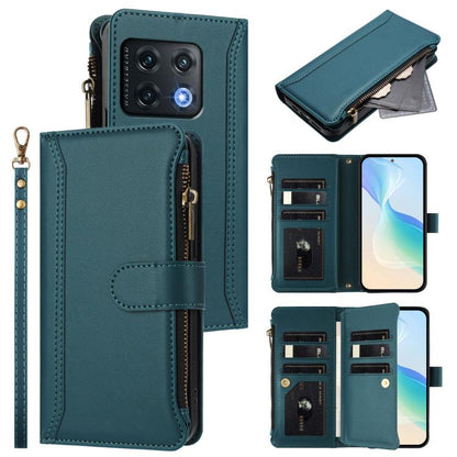 Magnetic Closure 9 Card Slots Zipper Leather Case with Hand Strap, For OnePlus 10R / Ace, For OnePlus Nord CE 2 5G, For OnePlus 10 Pro 5G, For OnePlus Nord N200 5G