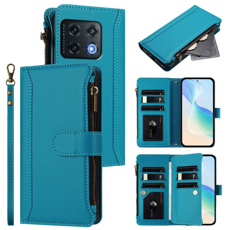 Magnetic Closure 9 Card Slots Zipper Leather Case with Hand Strap, For OnePlus 10R / Ace, For OnePlus Nord CE 2 5G, For OnePlus 10 Pro 5G, For OnePlus Nord N200 5G