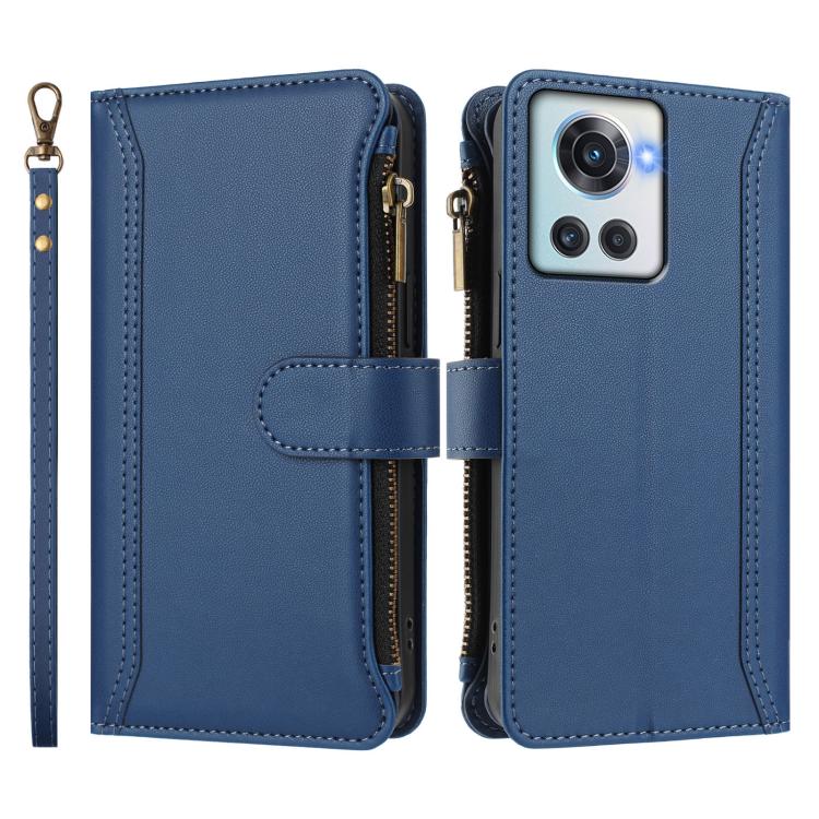 Magnetic Closure 9 Card Slots Zipper Leather Case with Hand Strap, For OnePlus 10R / Ace, For OnePlus Nord CE 2 5G, For OnePlus 10 Pro 5G, For OnePlus Nord N200 5G