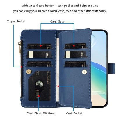 Magnetic Closure 9 Card Slots Zipper Leather Case with Hand Strap, For OnePlus 10R / Ace, For OnePlus Nord CE 2 5G, For OnePlus 10 Pro 5G, For OnePlus Nord N200 5G