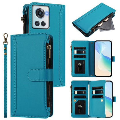 Magnetic Closure 9 Card Slots Zipper Leather Case with Hand Strap, For OnePlus 10R / Ace, For OnePlus Nord CE 2 5G, For OnePlus 10 Pro 5G, For OnePlus Nord N200 5G