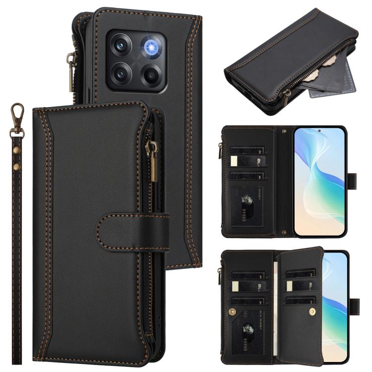 Magnetic Closure 9 Card Slots Zipper Leather Case with Hand Strap, For OnePlus 11, For OnePlus Nord N300, For OnePlus 10T 5G Global, For OnePlus Nord 2T