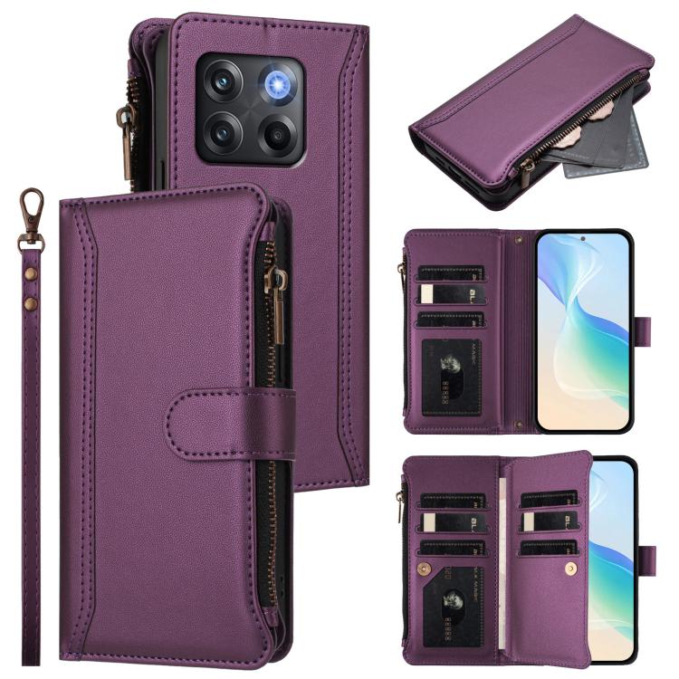 Magnetic Closure 9 Card Slots Zipper Leather Case with Hand Strap, For OnePlus 11, For OnePlus Nord N300, For OnePlus 10T 5G Global, For OnePlus Nord 2T