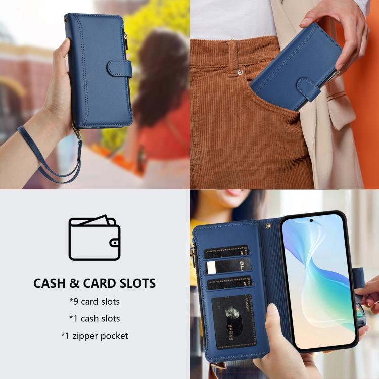 Magnetic Closure 9 Card Slots Zipper Leather Case with Hand Strap, For OnePlus 11, For OnePlus Nord N300, For OnePlus 10T 5G Global, For OnePlus Nord 2T