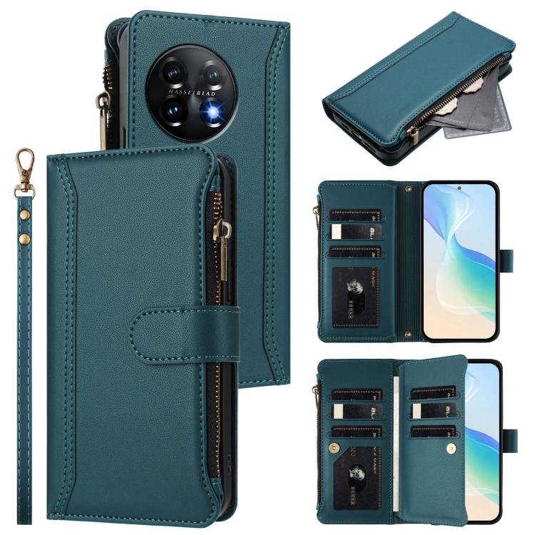 Magnetic Closure 9 Card Slots Zipper Leather Case with Hand Strap, For OnePlus 11, For OnePlus Nord N300, For OnePlus 10T 5G Global, For OnePlus Nord 2T