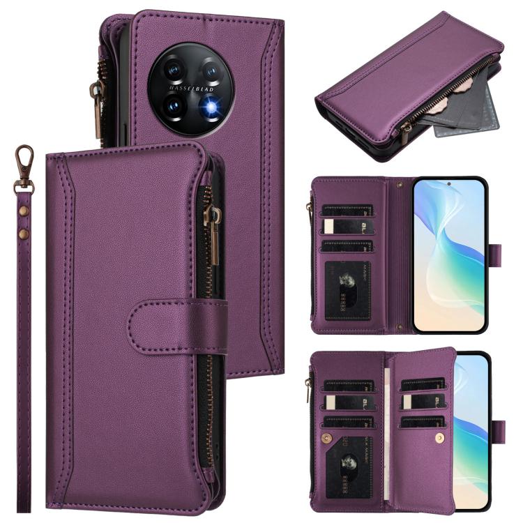 Magnetic Closure 9 Card Slots Zipper Leather Case with Hand Strap, For OnePlus 11, For OnePlus Nord N300, For OnePlus 10T 5G Global, For OnePlus Nord 2T