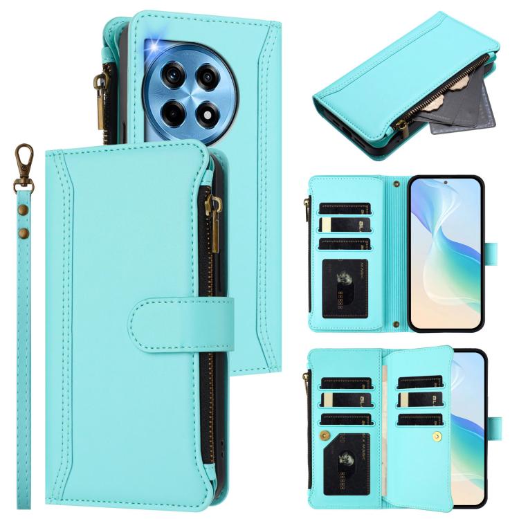 Magnetic Closure 9 Card Slots Zipper Leather Case with Hand Strap, For OnePlus Nord N30 SE 5G, For OnePlus 12R 5G Global, For OnePlus 12 5G Global, For OnePlus Ace 2 Pro 5G
