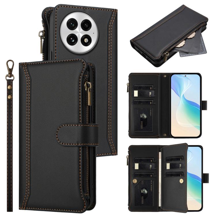 Magnetic Closure 9 Card Slots Zipper Leather Case with Hand Strap, For OnePlus Ace 5 Racing, For OnePlus 13T 5G, For OnePlus 13R / Ace 5 Pro 5G, For OnePlus 13