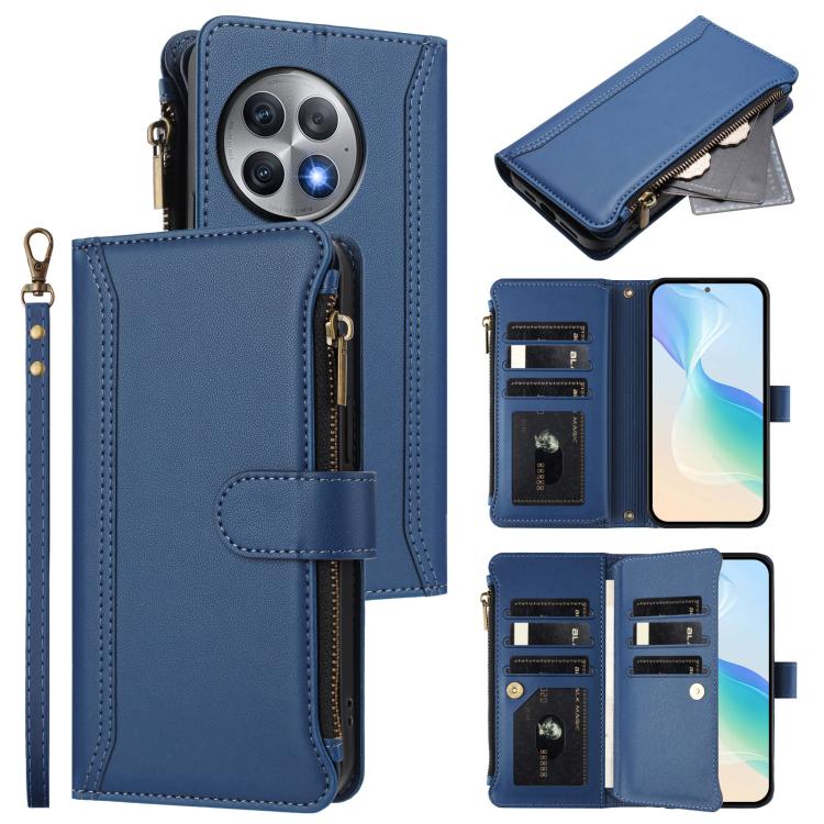 Magnetic Closure 9 Card Slots Zipper Leather Case with Hand Strap, For OnePlus Nord N30 SE 5G, For OnePlus 12R 5G Global, For OnePlus 12 5G Global, For OnePlus Ace 2 Pro 5G