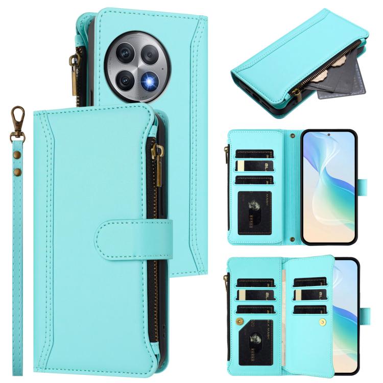 Magnetic Closure 9 Card Slots Zipper Leather Case with Hand Strap, For OnePlus Nord N30 SE 5G, For OnePlus 12R 5G Global, For OnePlus 12 5G Global, For OnePlus Ace 2 Pro 5G
