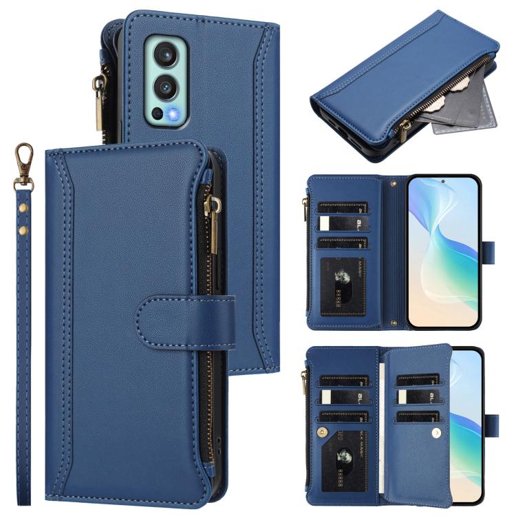 Magnetic Closure 9 Card Slots Zipper Leather Case with Hand Strap, For OnePlus 9R / 8T, For OnePlus Nord 2 5G, For OnePlus 9 Pro, For OnePlus 9