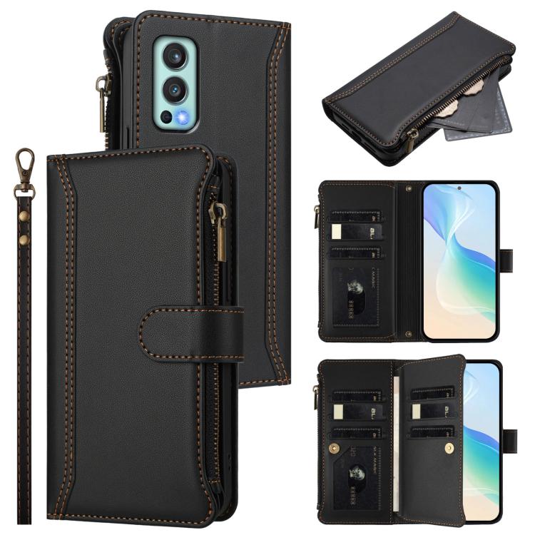 Magnetic Closure 9 Card Slots Zipper Leather Case with Hand Strap, For OnePlus 9R / 8T, For OnePlus Nord 2 5G, For OnePlus 9 Pro, For OnePlus 9