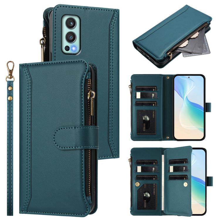 Magnetic Closure 9 Card Slots Zipper Leather Case with Hand Strap, For OnePlus 9R / 8T, For OnePlus Nord 2 5G, For OnePlus 9 Pro, For OnePlus 9