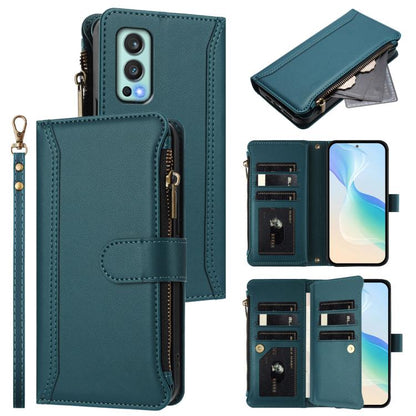 Magnetic Closure 9 Card Slots Zipper Leather Case with Hand Strap, For OnePlus 9R / 8T, For OnePlus Nord 2 5G, For OnePlus 9 Pro, For OnePlus 9
