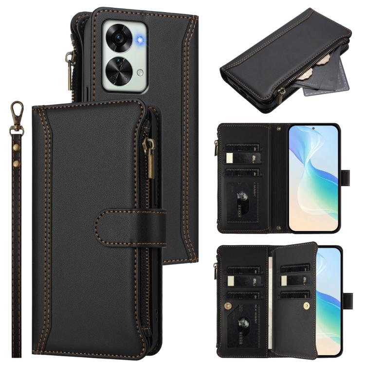 Magnetic Closure 9 Card Slots Zipper Leather Case with Hand Strap, For OnePlus 11, For OnePlus Nord N300, For OnePlus 10T 5G Global, For OnePlus Nord 2T