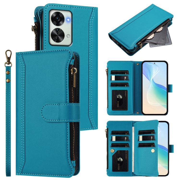 Magnetic Closure 9 Card Slots Zipper Leather Case with Hand Strap, For OnePlus 11, For OnePlus Nord N300, For OnePlus 10T 5G Global, For OnePlus Nord 2T