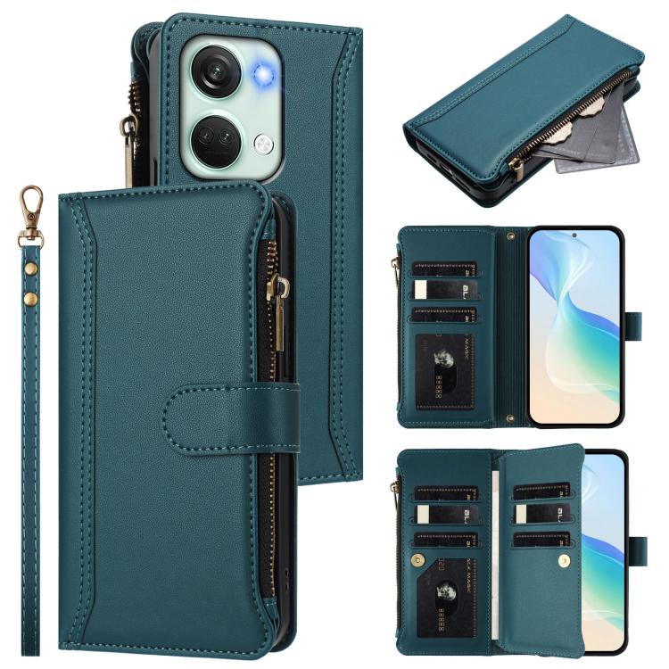 Magnetic Closure 9 Card Slots Zipper Leather Case with Hand Strap, For OnePlus Nord CE3 5G India, For OnePlus Nord CE 3 Lite 5G, For OnePlus Nord 3 / Ace 2V, For OnePlus 11R 5G Global