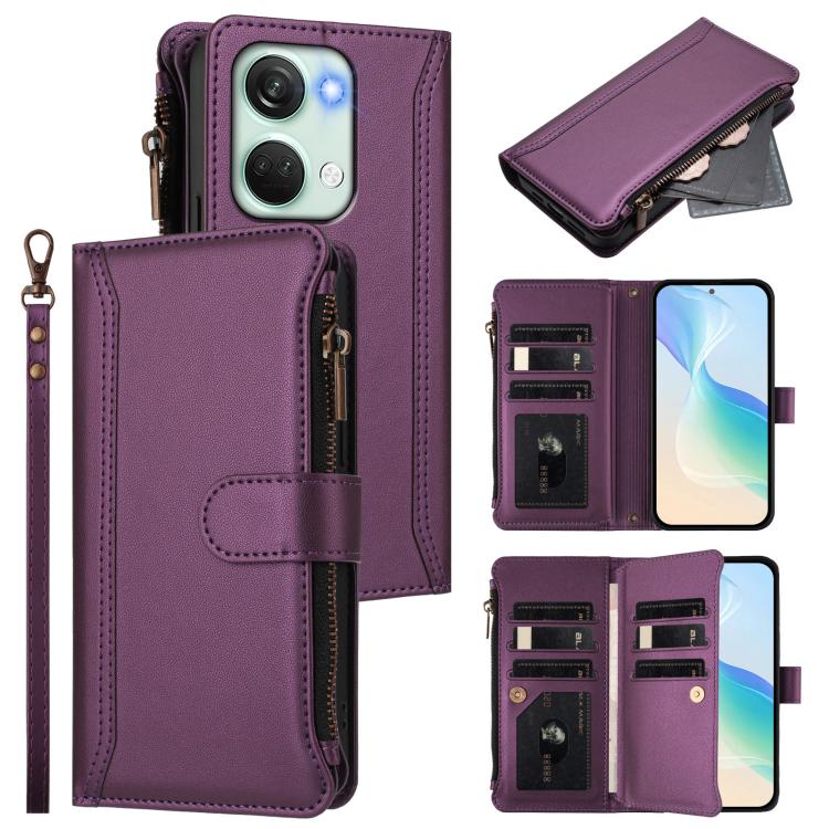 Magnetic Closure 9 Card Slots Zipper Leather Case with Hand Strap, For OnePlus Nord CE3 5G India, For OnePlus Nord CE 3 Lite 5G, For OnePlus Nord 3 / Ace 2V, For OnePlus 11R 5G Global