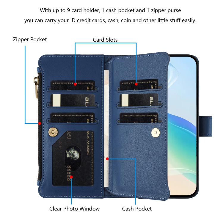 Magnetic Closure 9 Card Slots Zipper Leather Case with Hand Strap, For OnePlus Nord 4 5G Global, For OnePlus Nord CE4 Lite 5G Global, For OnePlus Nord CE 2 Lite 5G, For OnePlus Nord CE4 5G