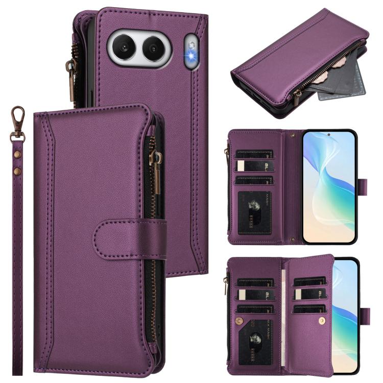 Magnetic Closure 9 Card Slots Zipper Leather Case with Hand Strap, For OnePlus Nord 4 5G Global, For OnePlus Nord CE4 Lite 5G Global, For OnePlus Nord CE 2 Lite 5G, For OnePlus Nord CE4 5G