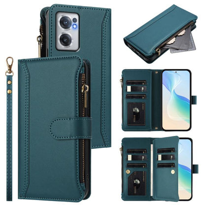 Magnetic Closure 9 Card Slots Zipper Leather Case with Hand Strap, For OnePlus 10R / Ace, For OnePlus Nord CE 2 5G, For OnePlus 10 Pro 5G, For OnePlus Nord N200 5G