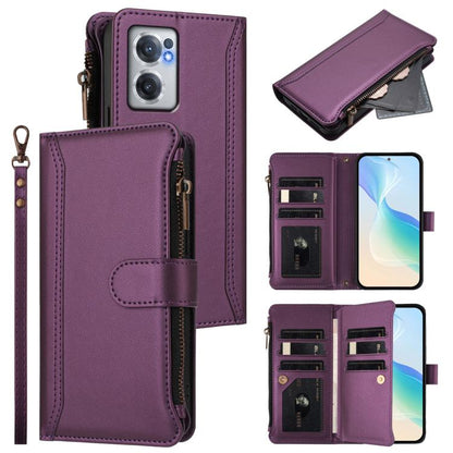 Magnetic Closure 9 Card Slots Zipper Leather Case with Hand Strap, For OnePlus 10R / Ace, For OnePlus Nord CE 2 5G, For OnePlus 10 Pro 5G, For OnePlus Nord N200 5G