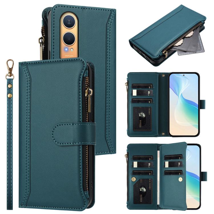 Magnetic Closure 9 Card Slots Zipper Leather Case with Hand Strap, For OnePlus Nord 4 5G Global, For OnePlus Nord CE4 Lite 5G Global, For OnePlus Nord CE 2 Lite 5G, For OnePlus Nord CE4 5G