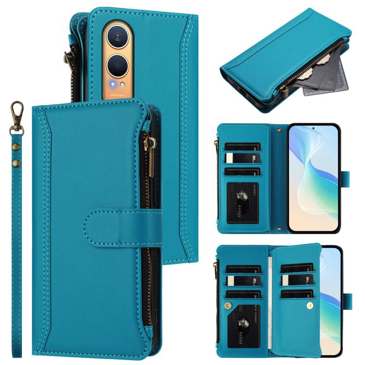 Magnetic Closure 9 Card Slots Zipper Leather Case with Hand Strap, For OnePlus Nord 4 5G Global, For OnePlus Nord CE4 Lite 5G Global, For OnePlus Nord CE 2 Lite 5G, For OnePlus Nord CE4 5G