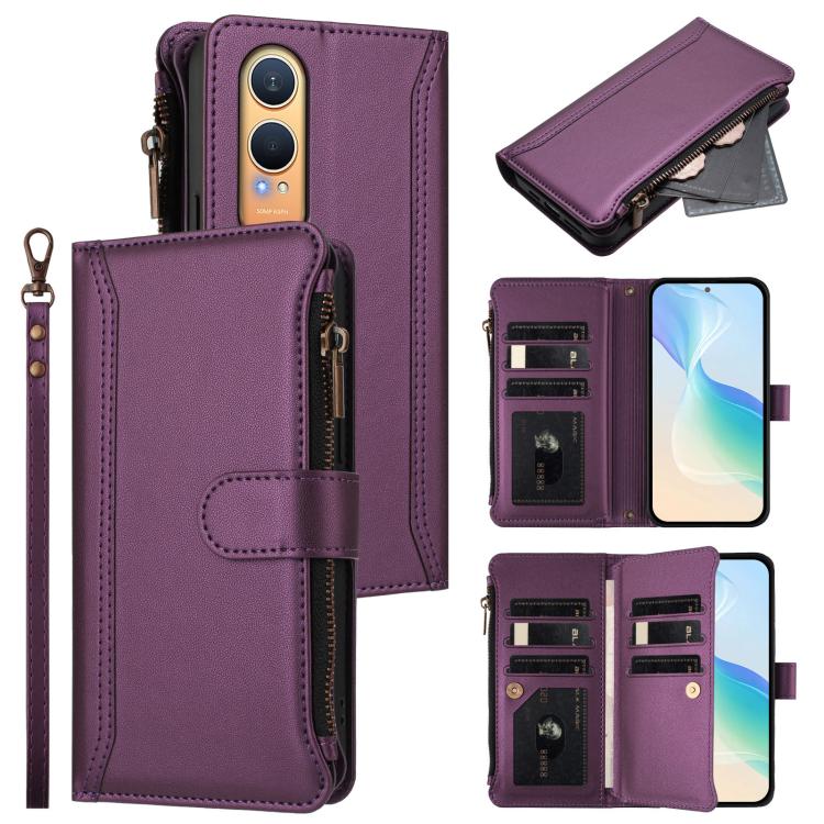 Magnetic Closure 9 Card Slots Zipper Leather Case with Hand Strap, For OnePlus Nord 4 5G Global, For OnePlus Nord CE4 Lite 5G Global, For OnePlus Nord CE 2 Lite 5G, For OnePlus Nord CE4 5G