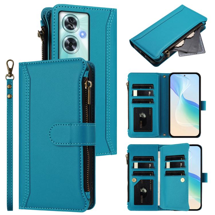 Magnetic Closure 9 Card Slots Zipper Leather Case with Hand Strap, For OnePlus Nord N30 SE 5G, For OnePlus 12R 5G Global, For OnePlus 12 5G Global, For OnePlus Ace 2 Pro 5G