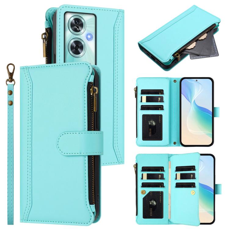 Magnetic Closure 9 Card Slots Zipper Leather Case with Hand Strap, For OnePlus Nord N30 SE 5G, For OnePlus 12R 5G Global, For OnePlus 12 5G Global, For OnePlus Ace 2 Pro 5G