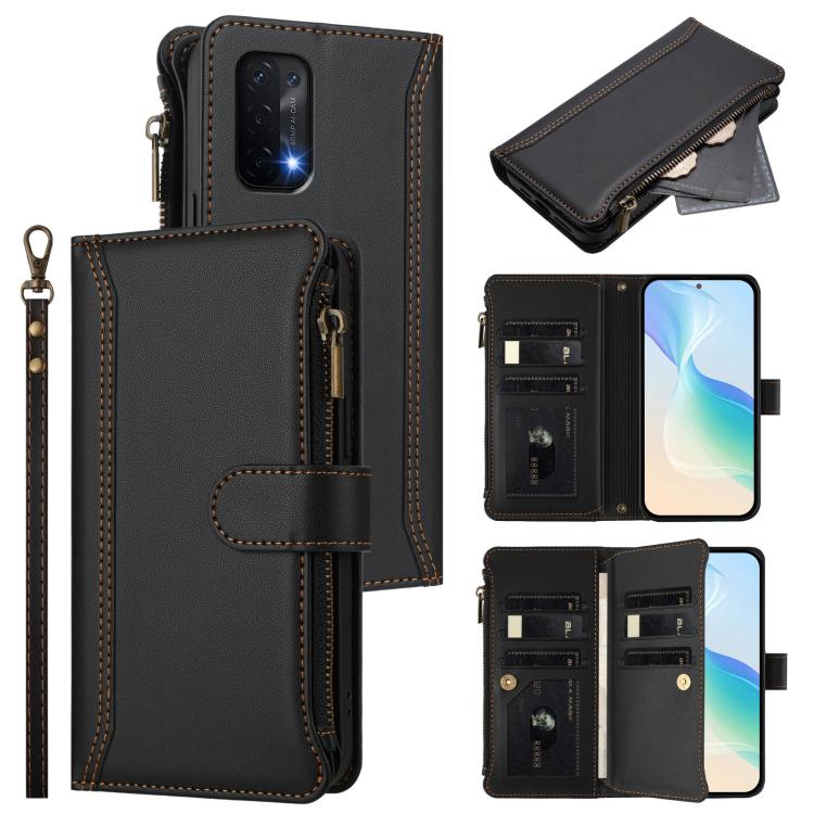 Magnetic Closure 9 Card Slots Zipper Leather Case with Hand Strap, For OnePlus 10R / Ace, For OnePlus Nord CE 2 5G, For OnePlus 10 Pro 5G, For OnePlus Nord N200 5G